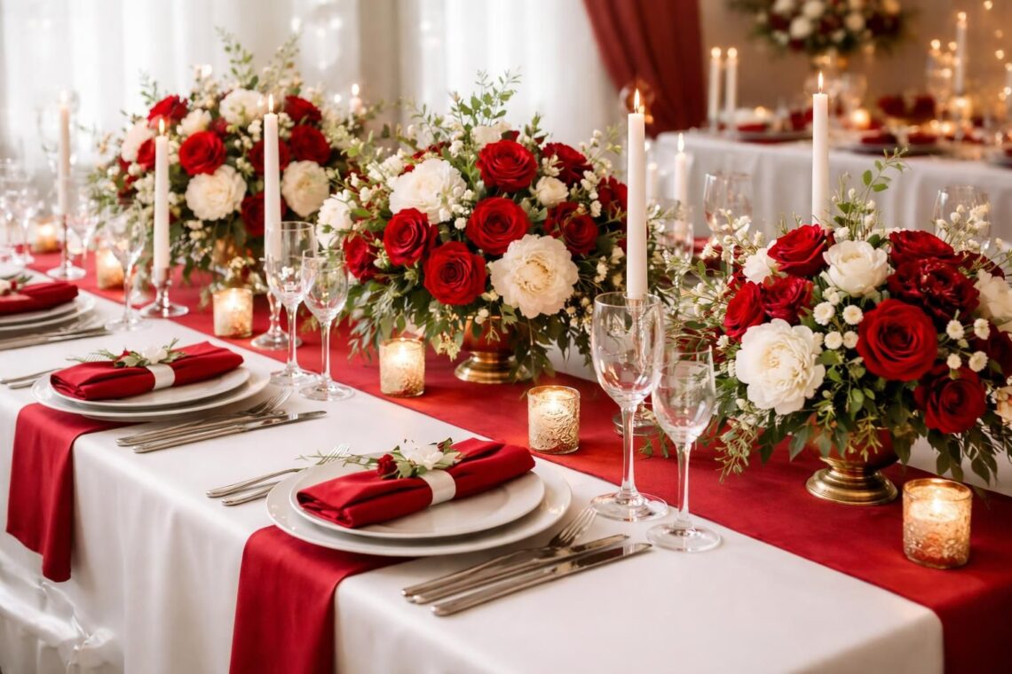 découvrez 15 idées inspirantes de décorations de table de mariage en rouge et blanc pour une ambiance élégante et romantique.