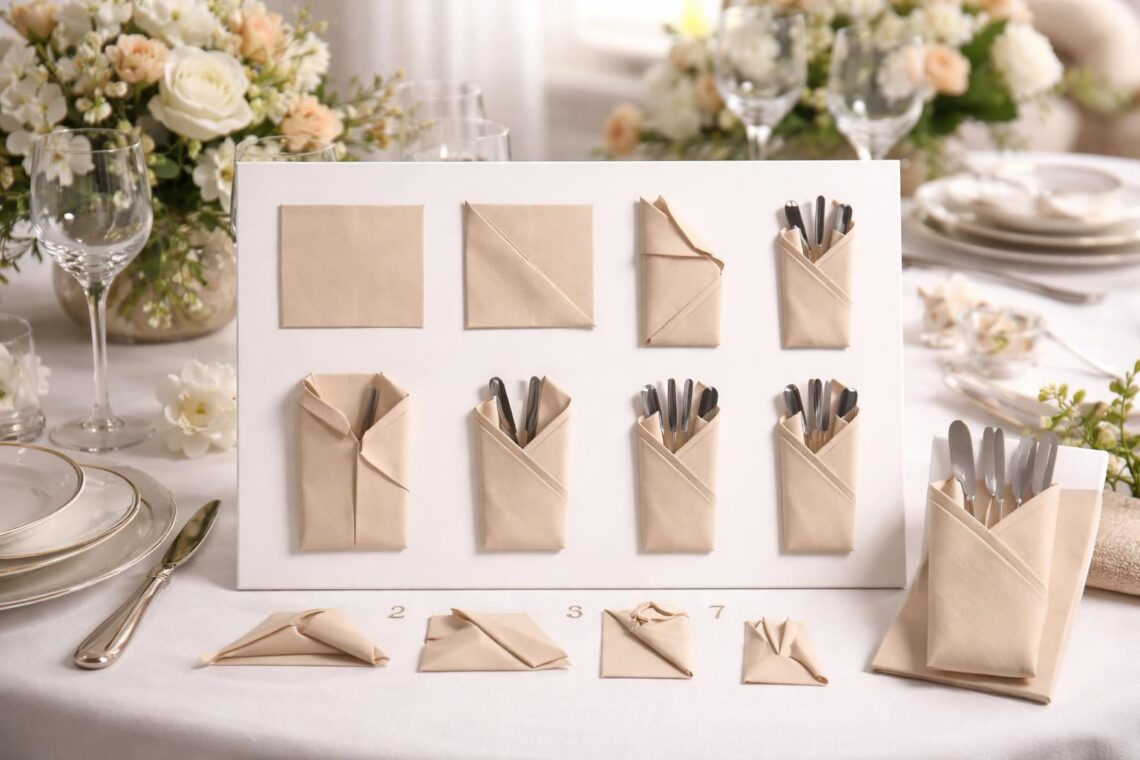 apprenez à réaliser un pliage de serviette en papier porte-couverts élégant pour sublimer vos tables et impressionner vos invités lors de vos réceptions.