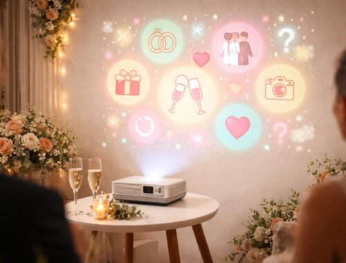 animez votre mariage avec un quiz interactif projeté au mur grâce au mini vidéoprojecteur epson, pour des moments ludiques et inoubliables entre mariés et invités.