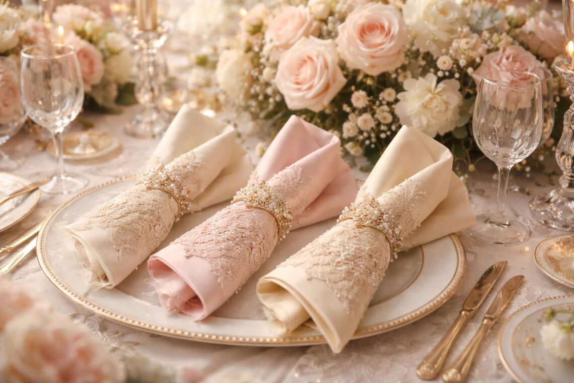découvrez nos serviettes de table élégantes, parfaites pour apporter une touche raffinée à votre mariage et créer une ambiance inoubliable.