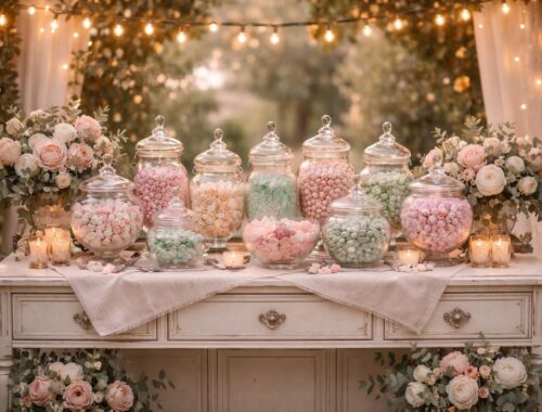 découvrez 5 astuces originales pour décorer un meuble « candy bar » et sublimer votre mariage romantique avec élégance et douceur.