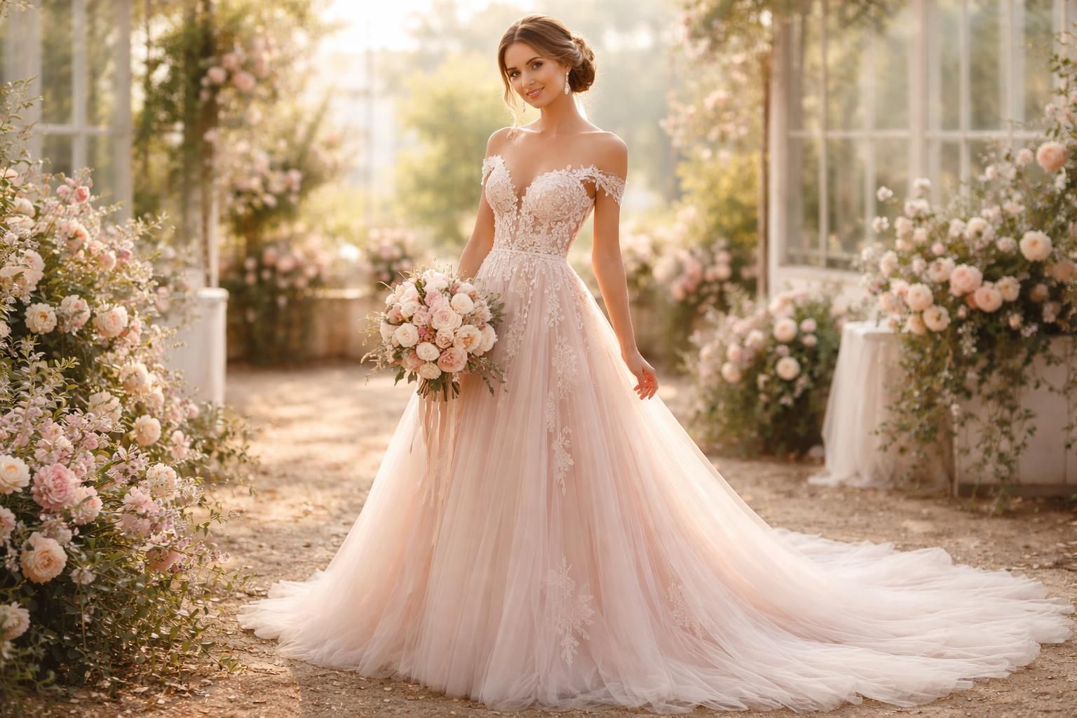 découvrez notre robe de mariée rose poudré, idéale pour un mariage romantique et moderne. élégance et douceur pour un jour inoubliable.