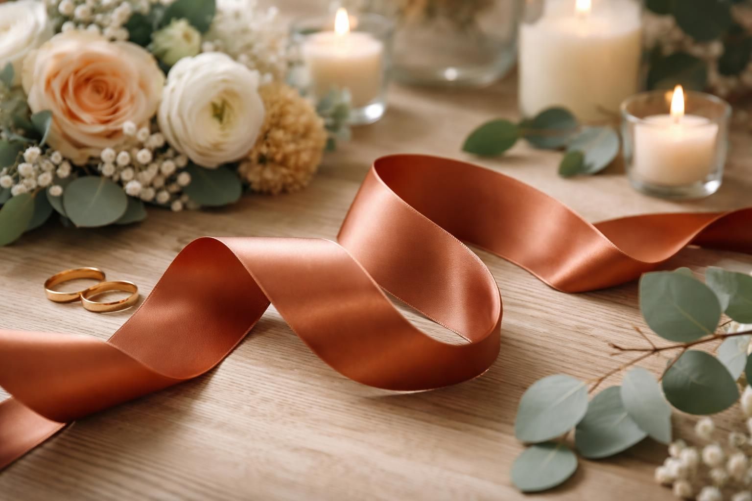 découvrez notre ruban satin terracotta, parfait pour sublimer votre décoration de mariage avec des options élégantes et raffinées.