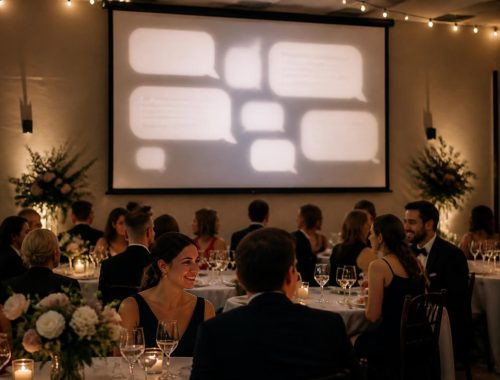 découvrez comment un écran de projection peut afficher en temps réel les messages de vos invités lors de votre réception, créant une ambiance interactive et mémorable.