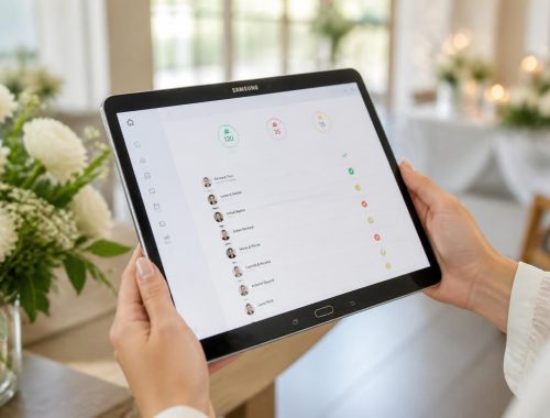 gérez facilement les confirmations de présence de votre mariage grâce à notre outil de suivi clair et intuitif, optimisé pour tablette samsung galaxy.