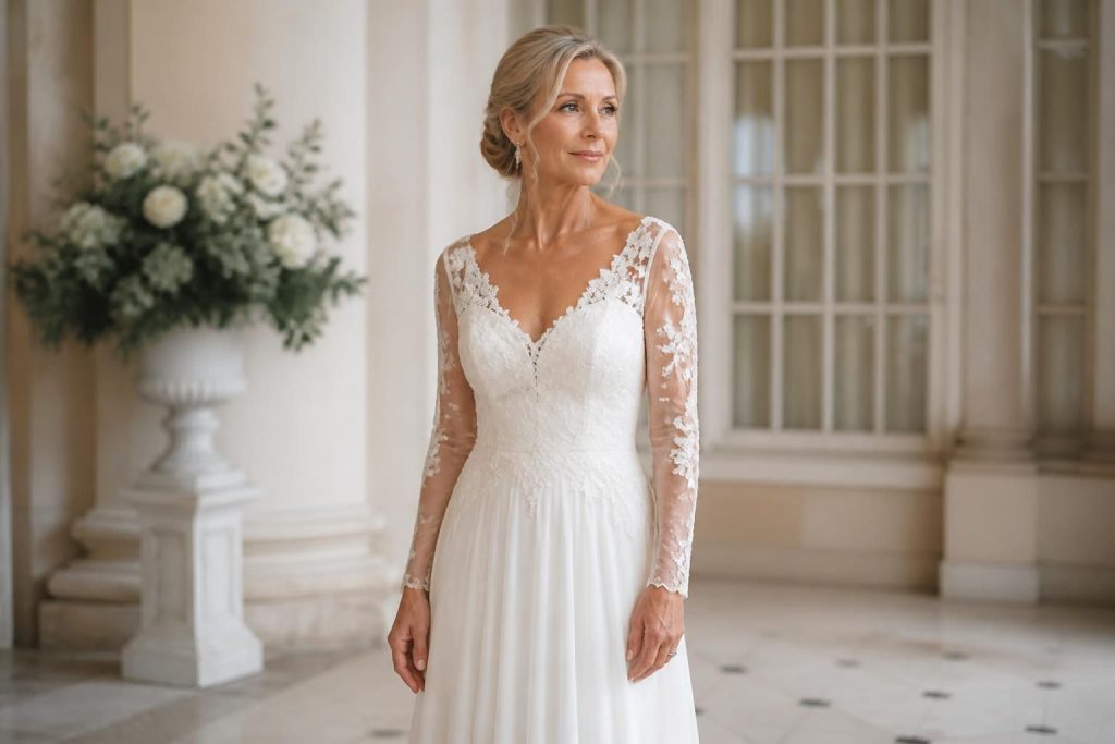 découvrez notre collection de robes de mariée élégantes et modernes conçues spécialement pour les femmes de 50 ans, afin de sublimer votre jour j avec raffinement et style.