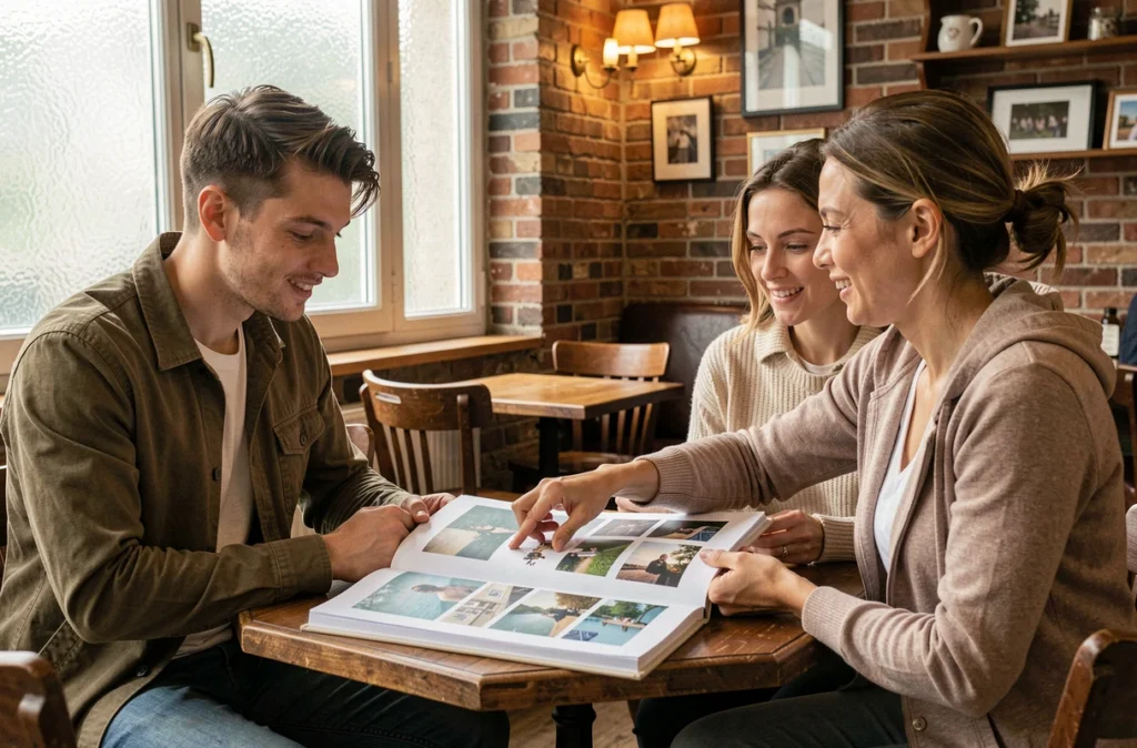 Consultation avec un photographe de Coulommiers autour d'un portfolio lors d'un rendez-vous en café
