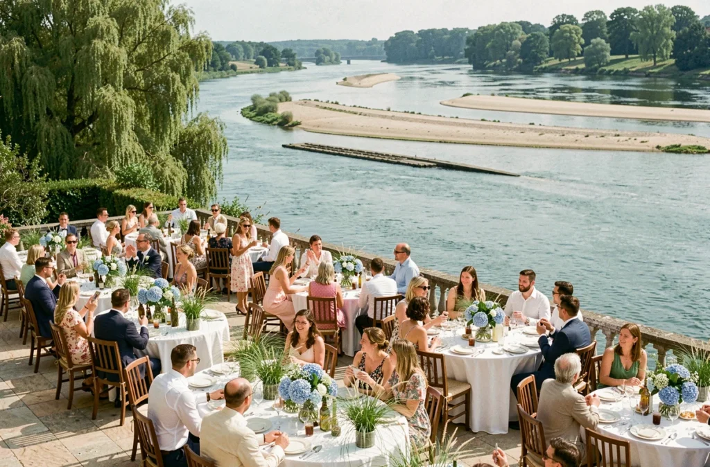 Réception de mariage en terrasse au bord de la Loire au Domaine des 3 Rivages